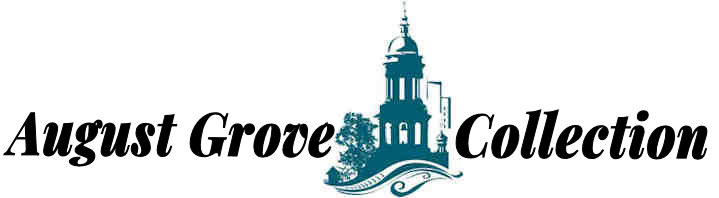 The August Grove Logo, the name of the town with a tall clock tower