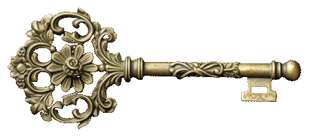 A gold key with a filigree bow, the key to Untold Doors