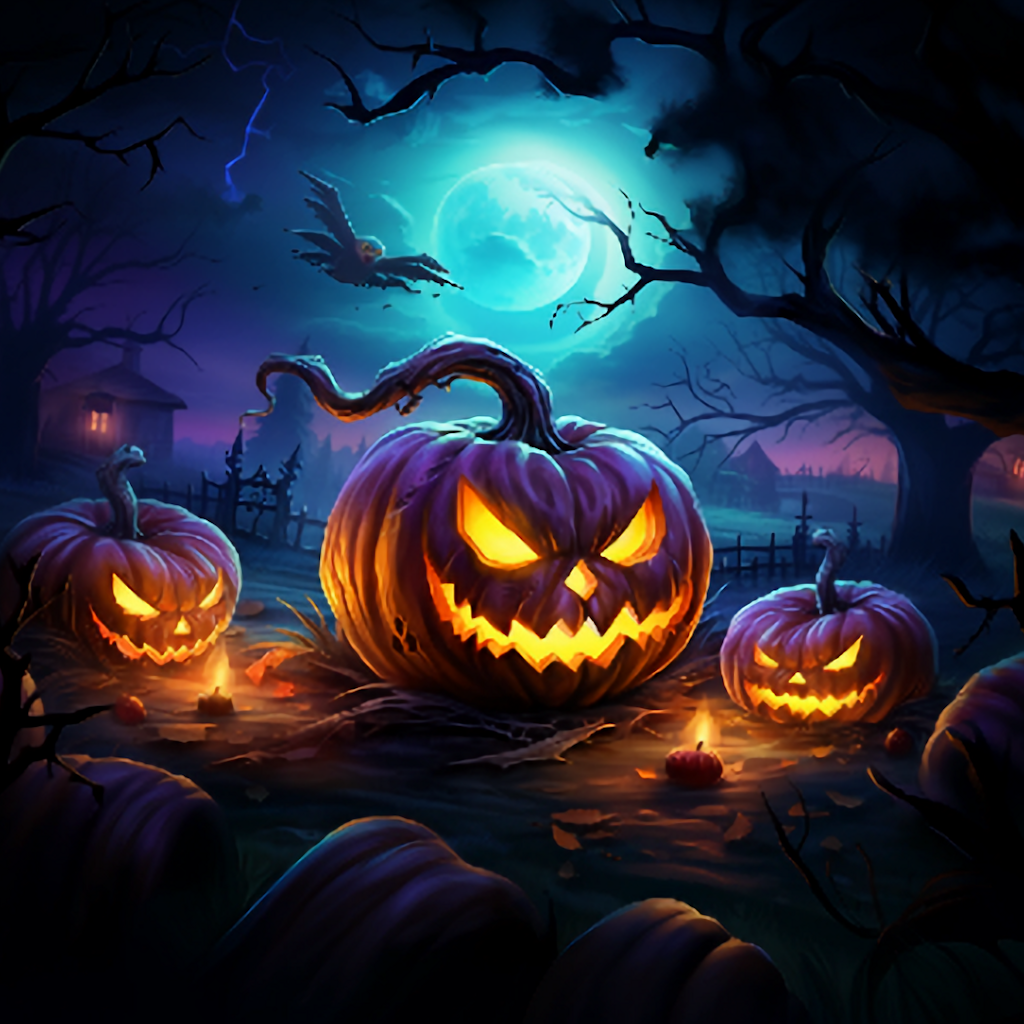 spooky season in August Grove with ghoulish jack-o-lanterns